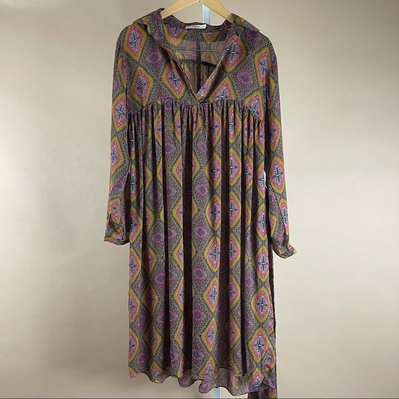 Hazel Large Boho Aztec Flowy Loose Dress Pleat V Neck Swim Cover Vacation Summer - Picture 1 of 9